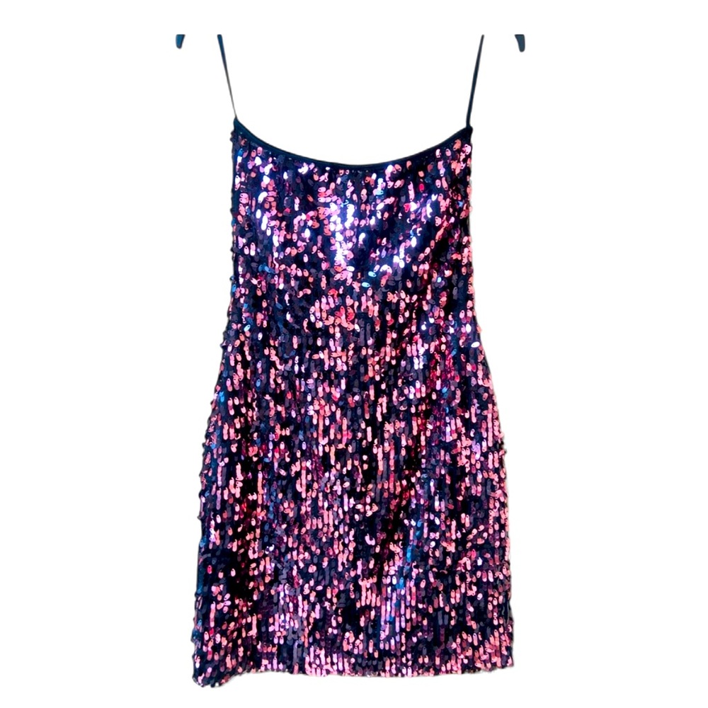 AS U WISH - Sequin Strapless Pink & Black Mini Dress / Size Small
